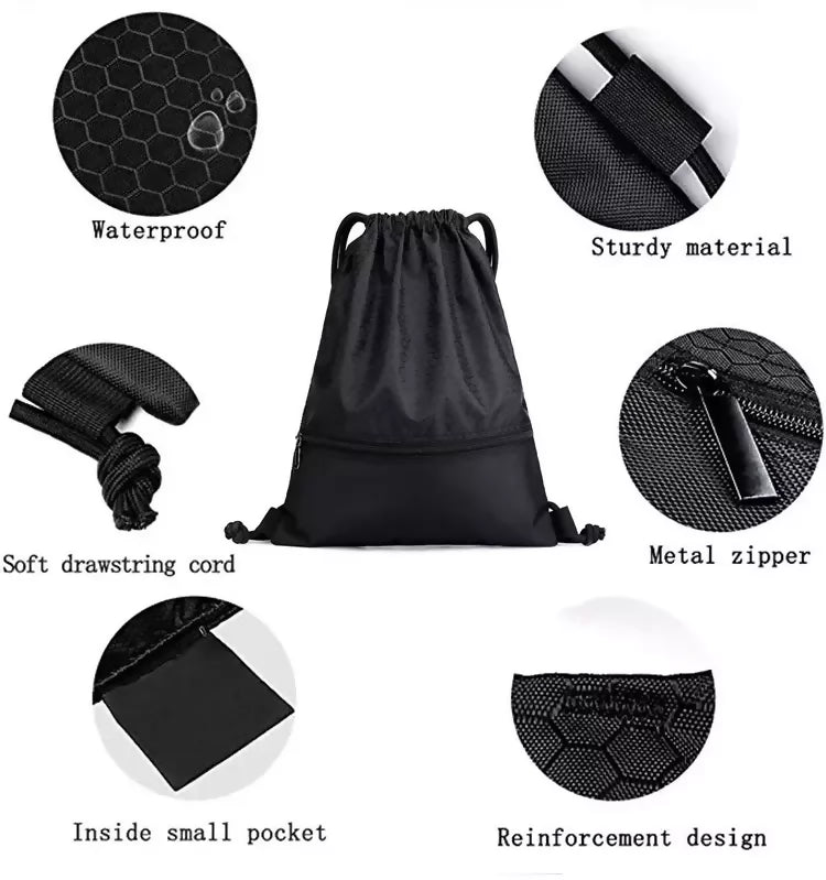 TW Nutrition Red Drawstring Backpack Zippered Pocket Sport Gym Waterproof Cinch Sack Pack Bag