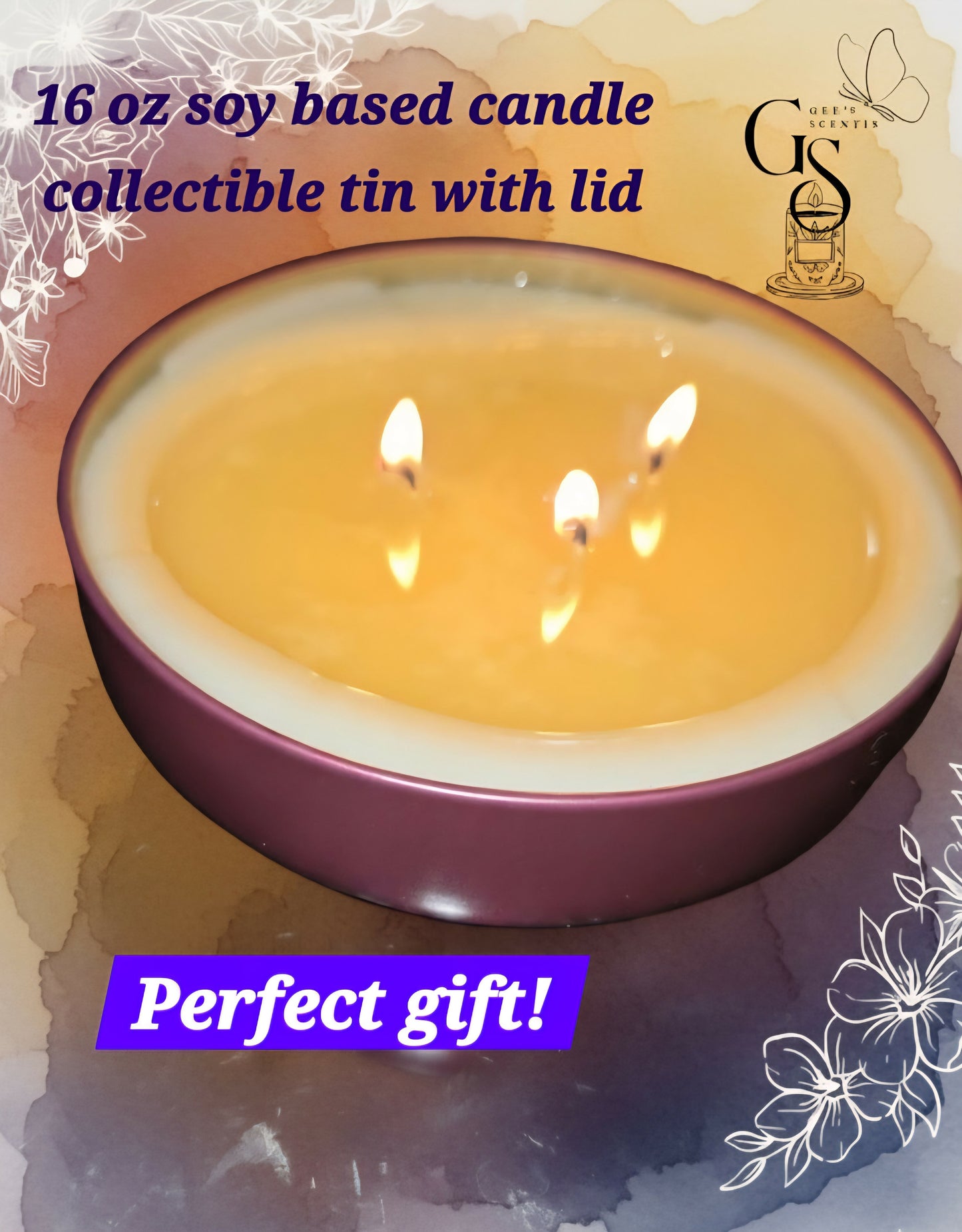 16 oz Soy Blend Scented in a Reusable Tin Container with Lid