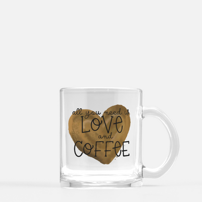 Love & Coffee Glass Mug 12oz - Mugs