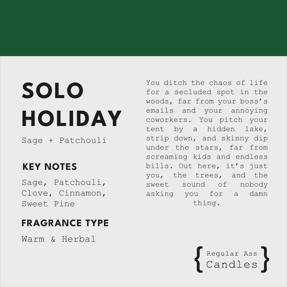 Solo Holiday, Sage + Patchouli 11oz Candle