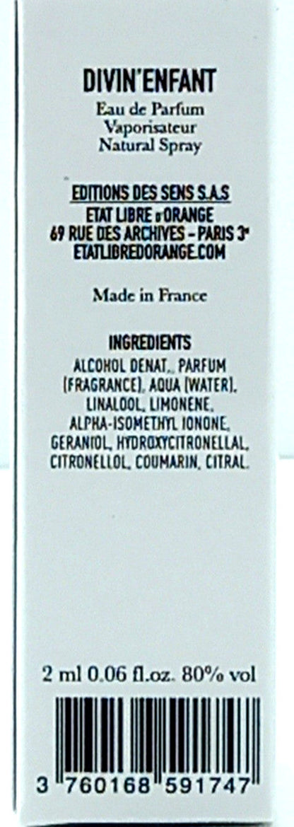 ETAT LIBRE D'ORANGE DIVIN ENFANT EAU DE PARFUM VIAL SPRAY UNISEX 0.06 Oz NEW!!!