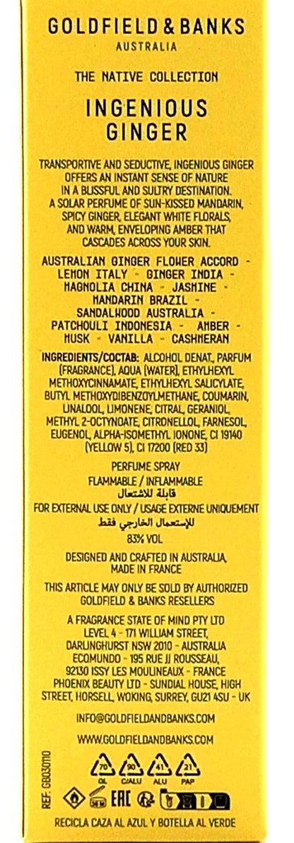 GOLDFIELD&BANKS INGENIOUS GINGER EAU DE PARFUM SPRAY PEN UNISEX 0.34 Oz / 10 ml