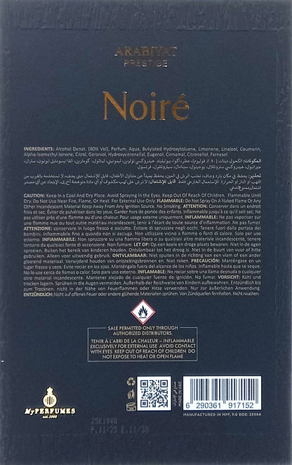 ARABIYAT PRESTIGE NOIRE EAU DE PARFUM SPRAY FOR MEN 3.4 Oz / 100 ml BRAND NEW!!!