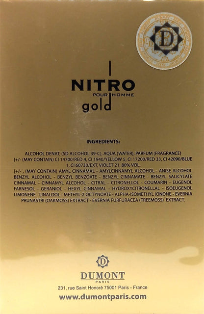 DUMONT NITRO GOLD POUR HOMME EXTRAIT DE PARFUM SPRAY FOR MEN 3.4 Oz / 100 ml NEW