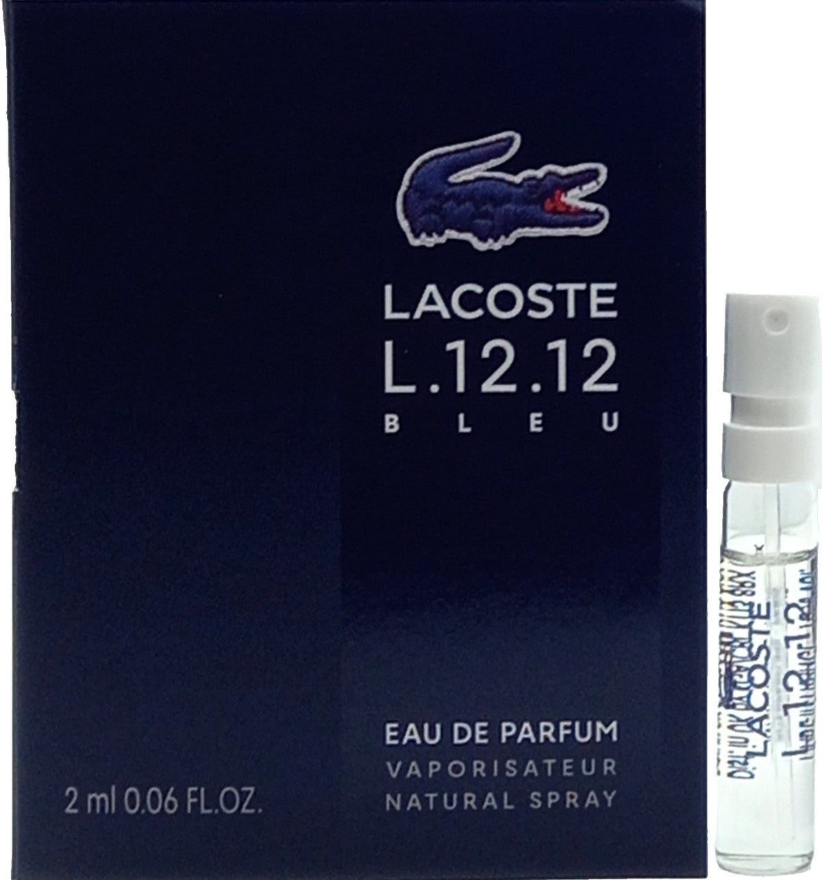 LACOSTE L.12.12 BLEU EAU DE PARFUM VIAL SPRAY FOR MEN 0.06 Oz / 2 ml TRAVEL SIZE