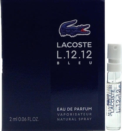 LACOSTE L.12.12 BLEU EAU DE PARFUM VIAL SPRAY FOR MEN 0.06 Oz / 2 ml TRAVEL SIZE
