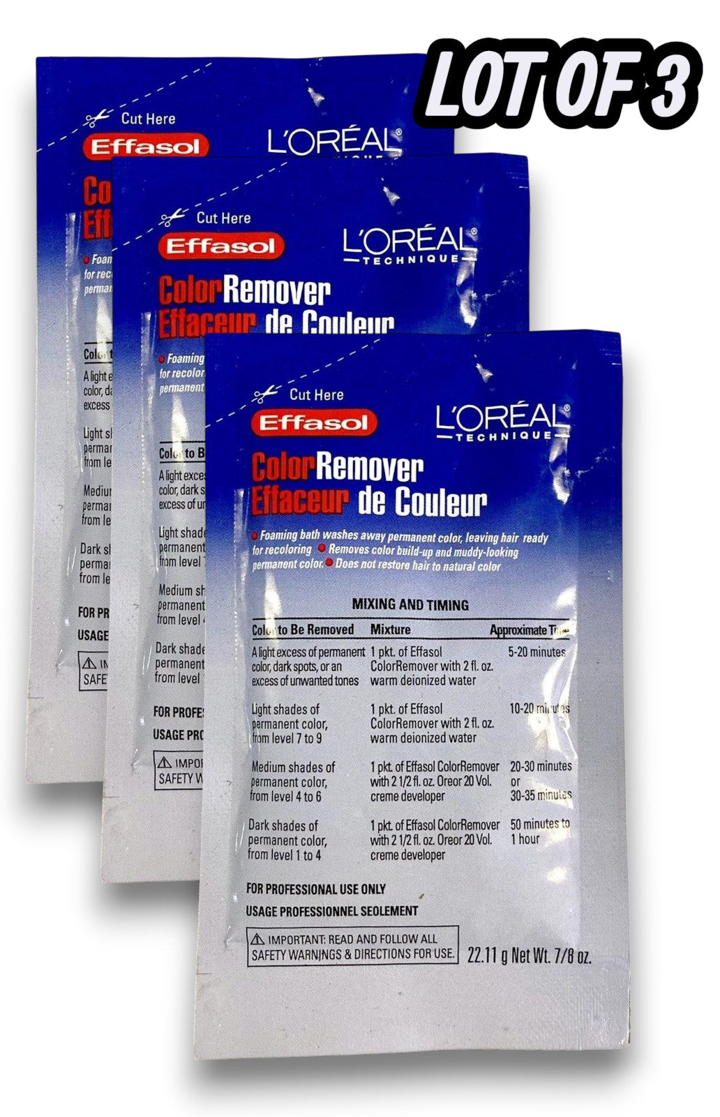 L'OREAL Effasol Hair Color Remover Wash Away Permanent Hair 7/8 oz -PACK OF 3