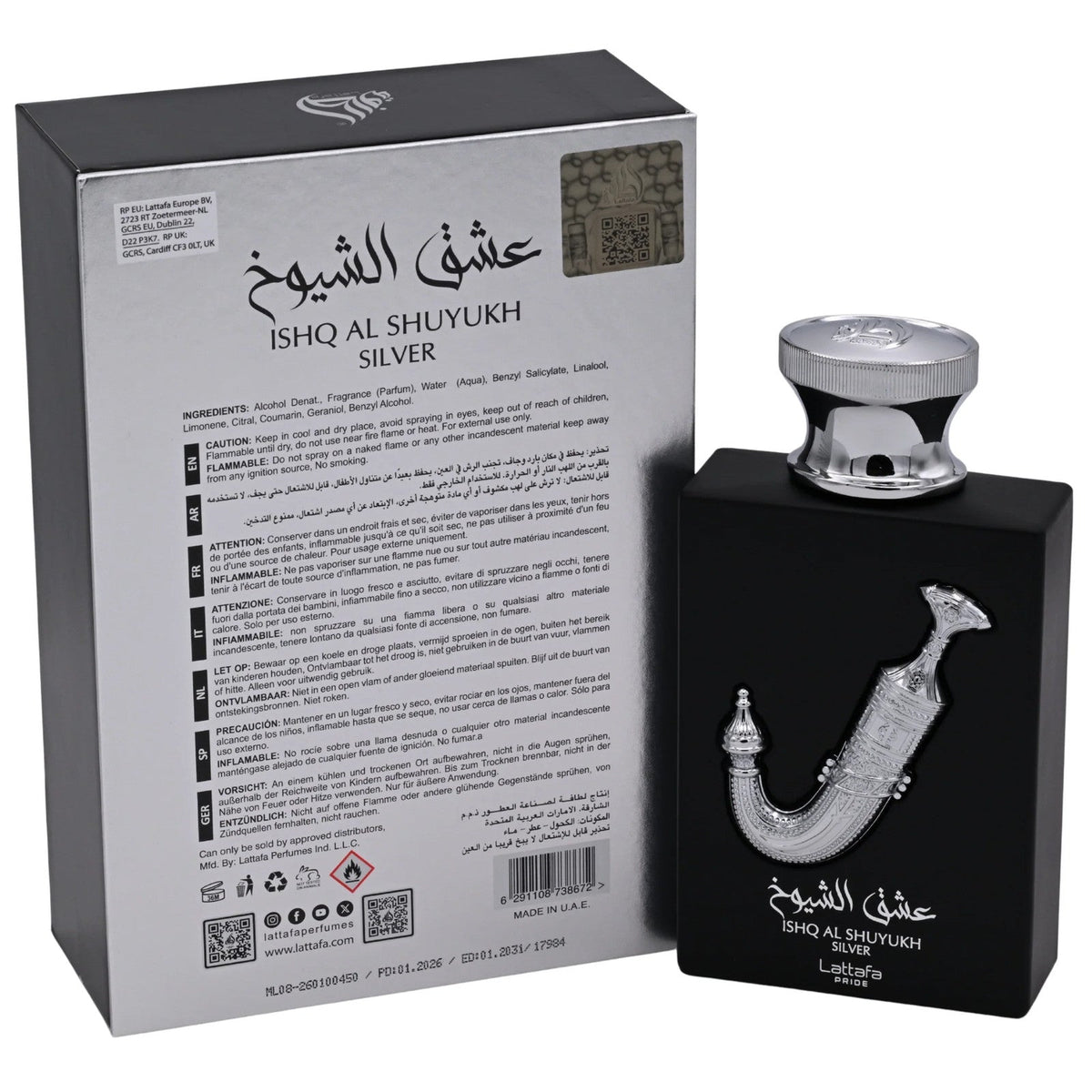 Lattafa Ishq Al Shuyukh Silver EDP Spray Unisex 3.4 oz New Box