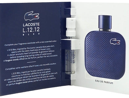 LACOSTE L.12.12 BLEU EAU DE PARFUM VIAL SPRAY FOR MEN 0.06 Oz / 2 ml TRAVEL SIZE