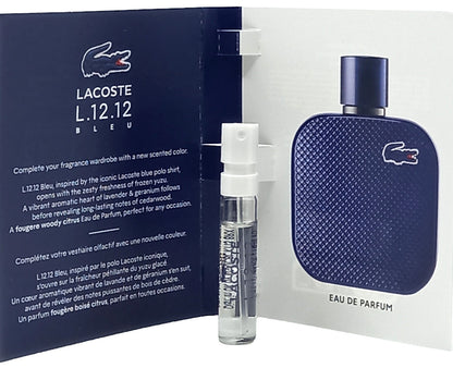 LACOSTE L.12.12 BLEU EAU DE PARFUM VIAL SPRAY FOR MEN 0.06 Oz / 2 ml TRAVEL SIZE