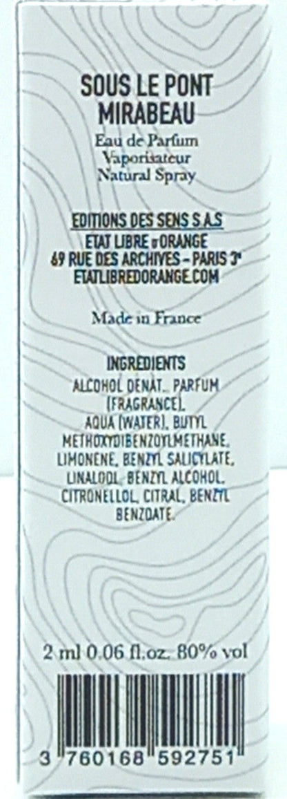 ETAT LIBRE D'ORANGE SOUS LE PONT MIRABEAU EDP VIAL SPRAY UNISEX 0.06 Oz NEW!!!
