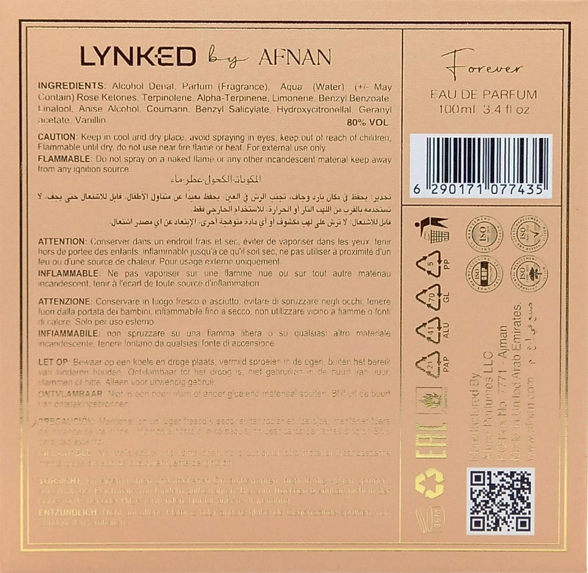AFNAN LYNKED FOREVER EAU DE PARFUM SPRAY FOR WOMEN 3.4 Oz / 100 ml BRAND NEW!!!