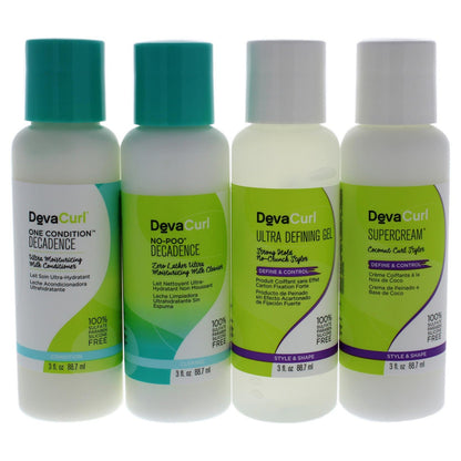 DevaCurl PACK Decadence Travel Kit Sh+Con+ULTRDFN Gel+StylingCream 3oz Each 4pcs