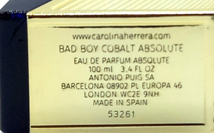 CAROLINA HERRERA BAD BOY COBALT ABSOLUTE EAU DE PARFUM SPRAY MEN 3.4 Oz / 100 ml