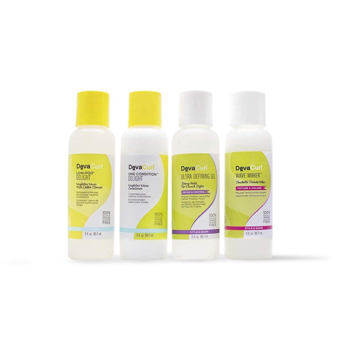 DevaCurl PACK Delight Travel Kit Sh+Con+LightDFNGel+UltraDFNGel 3 oz Each 4 pcs