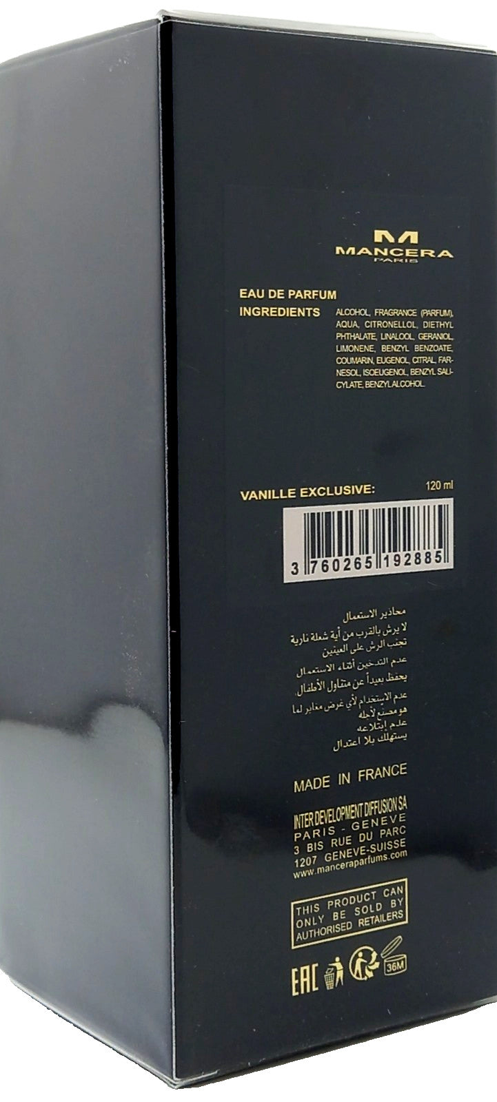 MANCERA VANILLE EXCLUSIVE EAU DE PARFUM SPRAY UNISEX 4.0 Oz / 120 ml BRAND NEW!