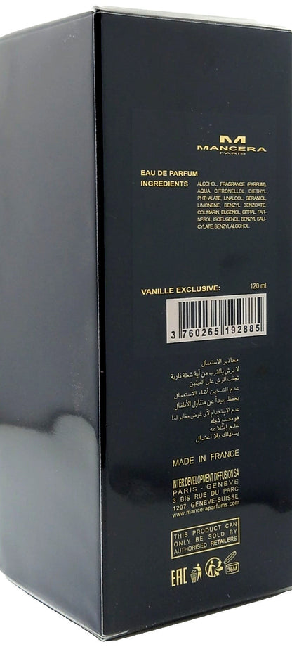 MANCERA VANILLE EXCLUSIVE EAU DE PARFUM SPRAY UNISEX 4.0 Oz / 120 ml BRAND NEW!