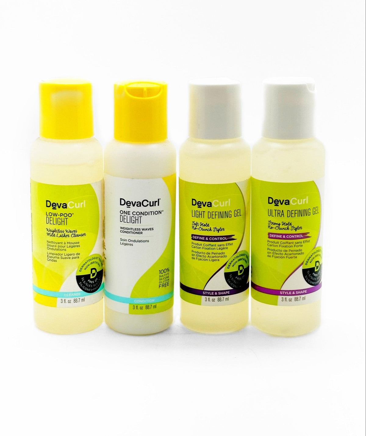DevaCurl PACK Delight Travel Kit Sh+Con+LightDFNGel+UltraDFNGel 3 oz Each 4 pcs