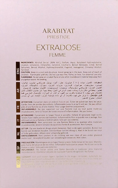ARABIYAT PRESTIGE EXTRADOSE FEMME EAU DE PARFUM SPRAY FOR WOMEN 2.7 Oz / 80 ml