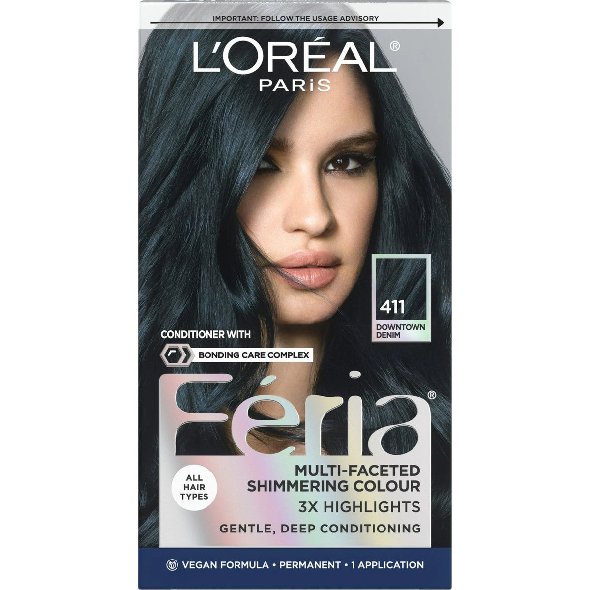 L’Oréal Paris Feria Permanent Hair Color, 411 Downtown Denim, Hair Dye Kit