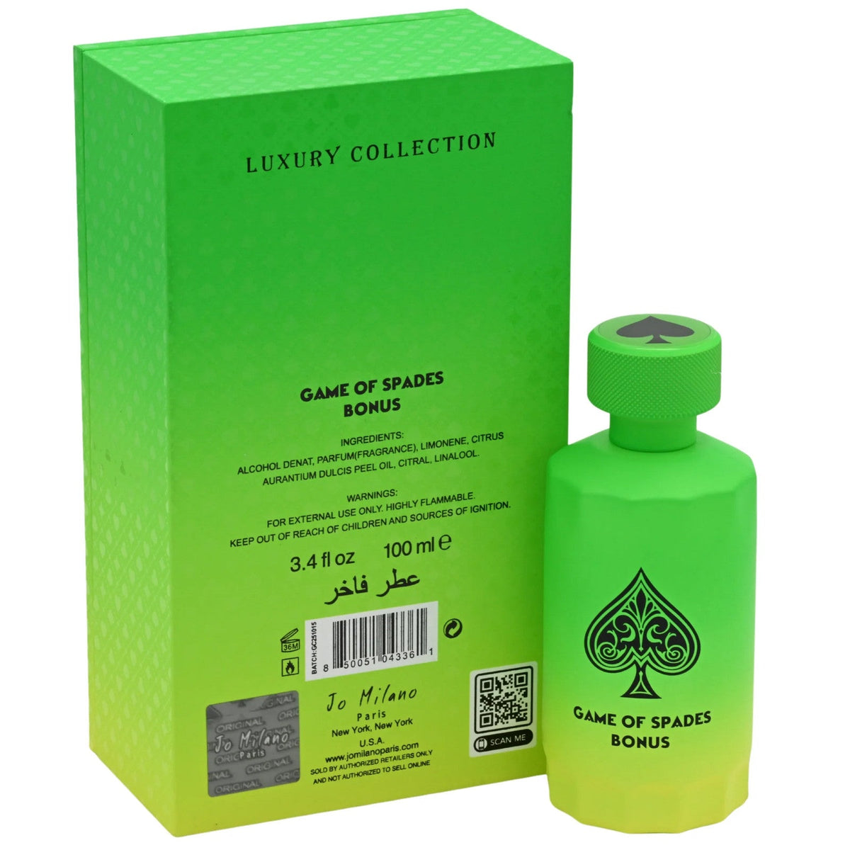 Jo Milano Paris Game Of Spades Bonus Parfum Spray Unisex 3.4 oz New Box