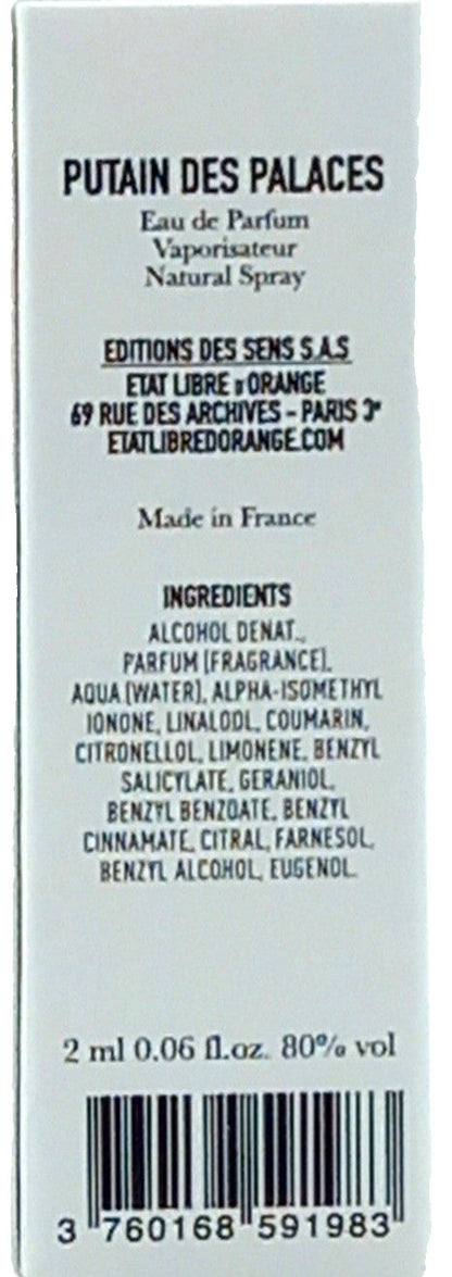 ETAT LIBRE D'ORANGE PUTAIN DES PALACES EAU DE PARFUM VIAL SPRAY WOMEN 0.06 Oz