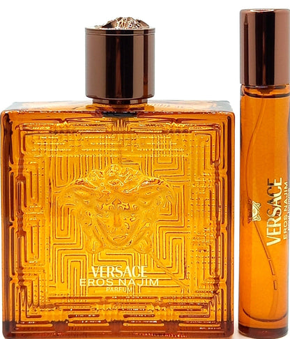 VERSACE EROS NAJIM 3 PCS GIFT SET PARFUM FOR MEN 3.4 Oz, PEN 0.3 Oz, BAG NEW!!!