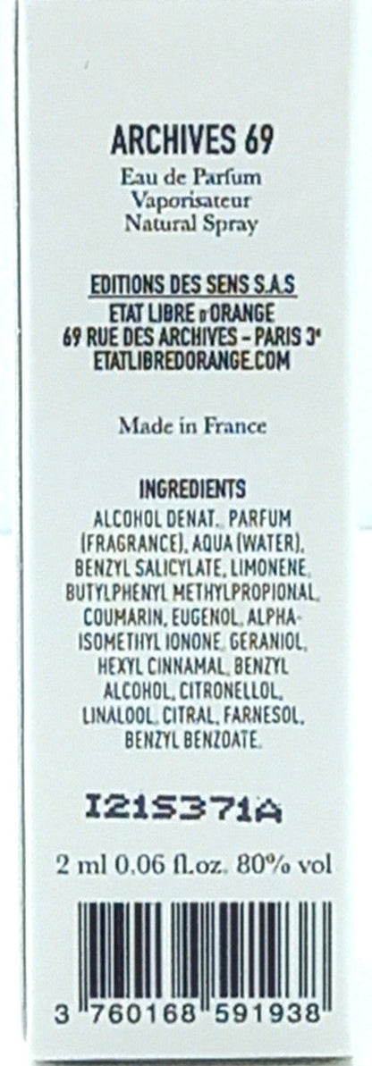 ETAT LIBRE D'ORANGE ARCHIVES 69 EAU DE PARFUM VIAL SPRAY UNISEX 0.06 Oz NEW!!!