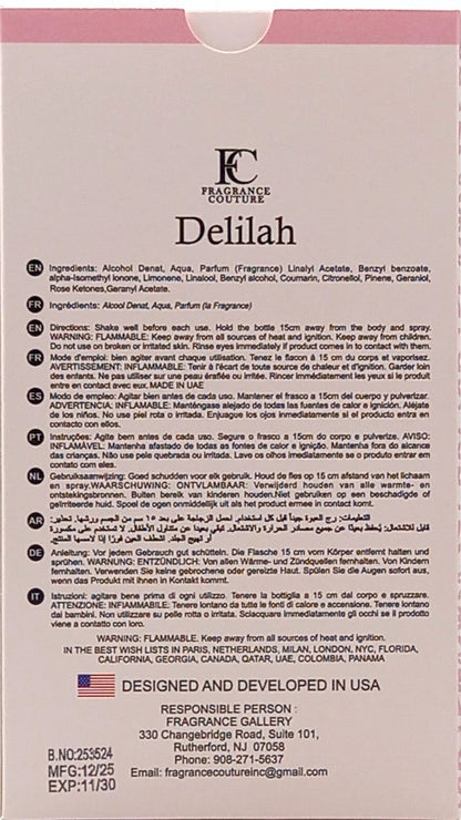 FRAGRANCE COUTURE DELILAH EAU DE PARFUM SPRAY FOR WOMEN 3.4 Oz / 100 ml NEW!!!