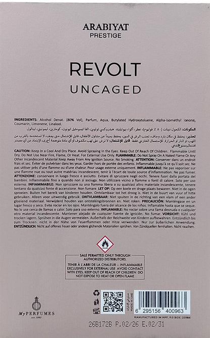 ARABIYAT PRESTIGE REVOLT UNCAGED EAU DE PARFUM SPRAY UNISEX 3.4 Oz / 100 ml NEW!