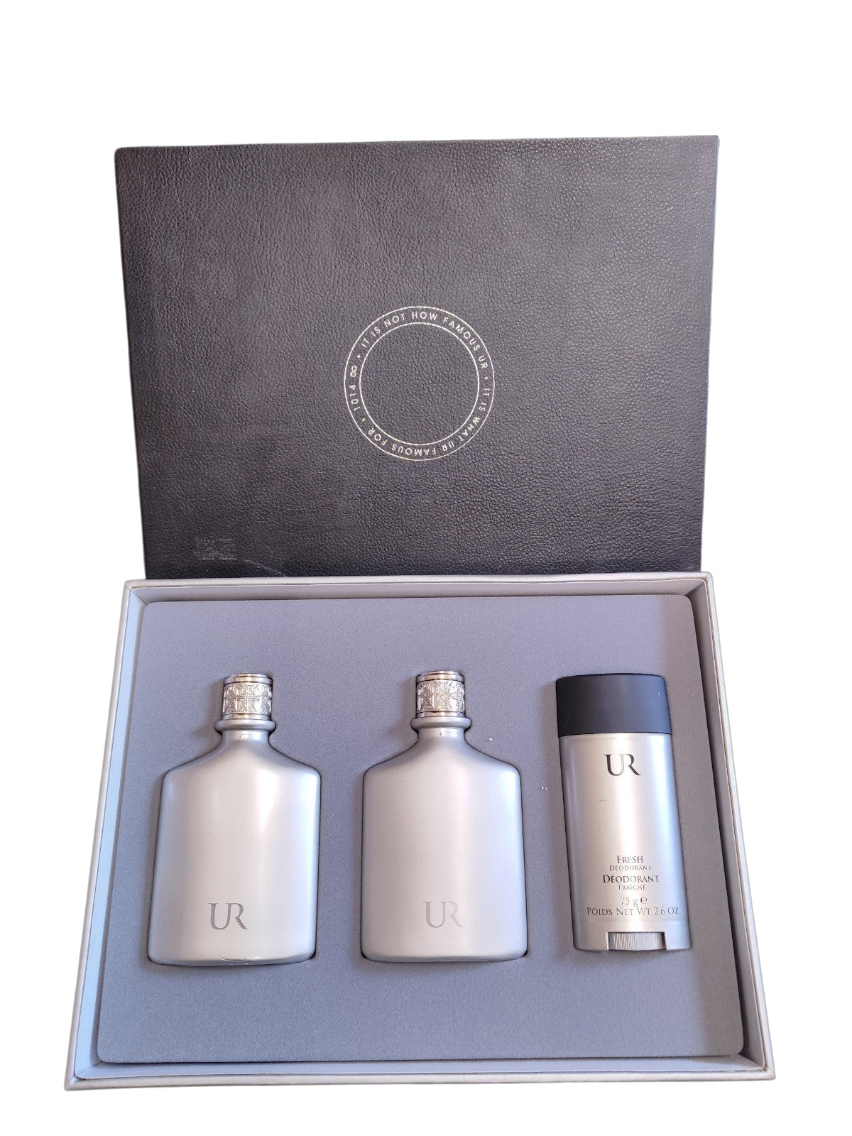 It is not now famous USHER SET 3  EAU DE TOILETTE & AFTER SHAV3.4 OZ & DEO 2.6