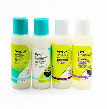 DevaCurl PACK Decadence Travel Kit Sh+Con+ULTRDFN Gel+StylingCream 3oz Each 4pcs