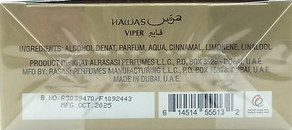 RASASI HAWAS VIPER EAU DE PARFUM SPRAY FOR MEN 3.38 Oz / 100 ml BRAND NEW!!!