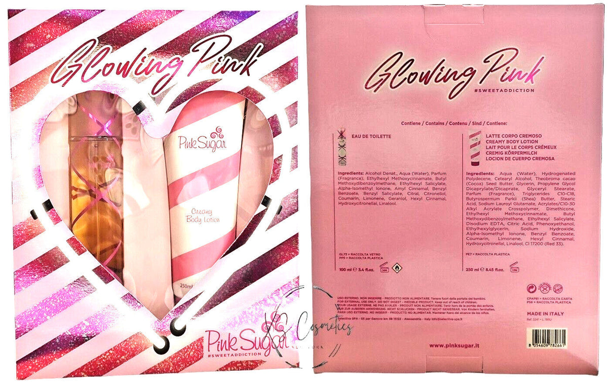 Pink Sugar Glowing Pink Sweet Addiction Set 2PCS EDT 3.4oz&BLotion 8.45oz ITALY