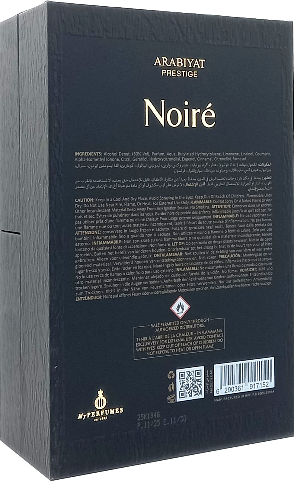 ARABIYAT PRESTIGE NOIRE EAU DE PARFUM SPRAY FOR MEN 3.4 Oz / 100 ml BRAND NEW!!!
