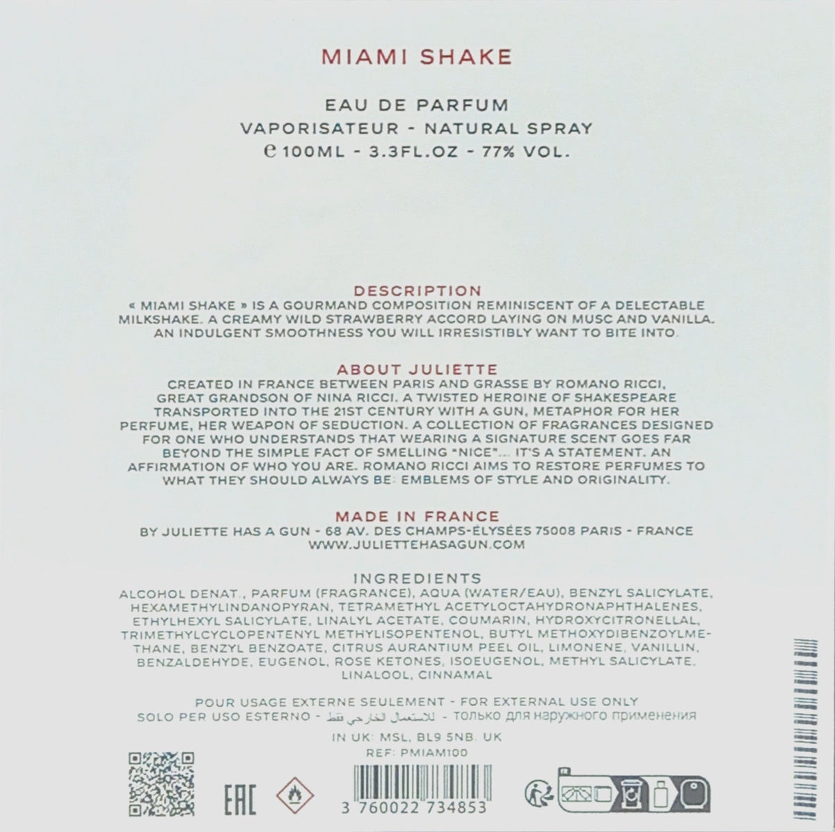 JULIETTE HAS A GUN MIAMI SHAKE EAU DE PARFUM SPRAY FOR WOMEN 3.3 Oz / 100 ml NEW