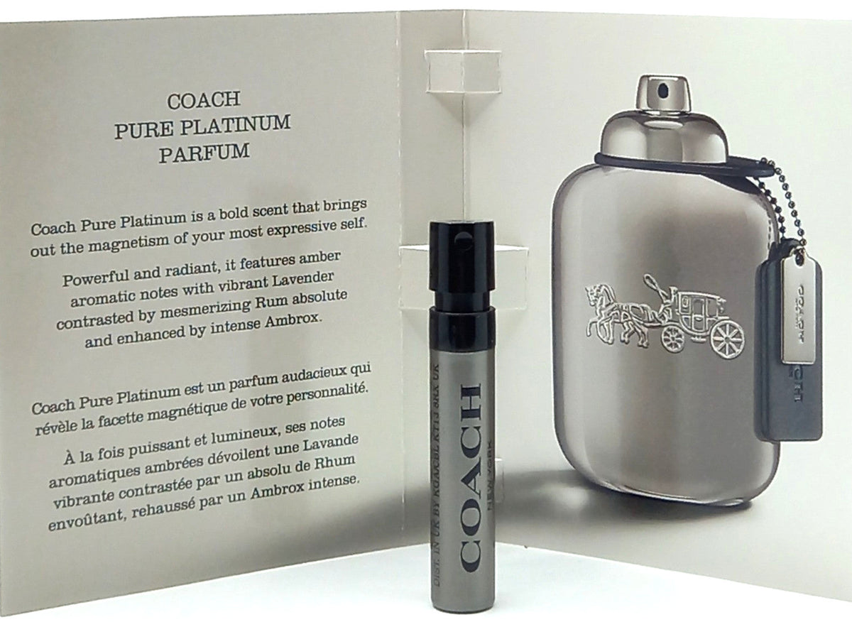 COACH PURE PLATINUM PARFUM VIAL SPRAY FOR MEN 0.04 Oz / 1.2 ml NEW TRAVEL SIZE!