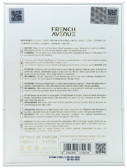 FRENCH AVENUE AROMATIX PLATINE BLANC EXTRAIT DE PARFUM SPRAY 3.4 Oz / 100 ml NEW