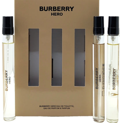 BURBERRY HERO 3 PCS TRAVEL GIFT SET FOR MEN EDT, EDP, PARFUM PEN 0.33 Oz Each!!!
