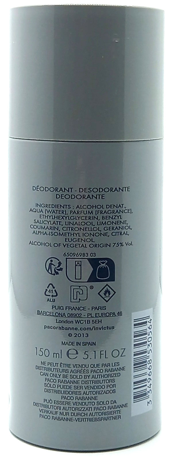 PACO RABANNE INVICTUS DEODORANT SPRAY FOR MEN 5.1 Oz / 150 ml BRAND NEW ITEM!!!