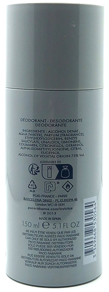 PACO RABANNE INVICTUS DEODORANT SPRAY FOR MEN 5.1 Oz / 150 ml BRAND NEW ITEM!!!