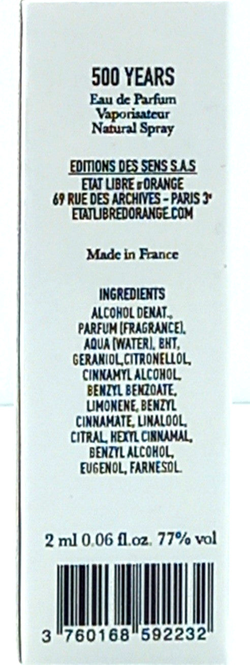 ETAT LIBRE D'ORANGE 500 YEARS EAU DE PARFUM VIAL SPRAY UNISEX 0.06 Oz NEW!!!