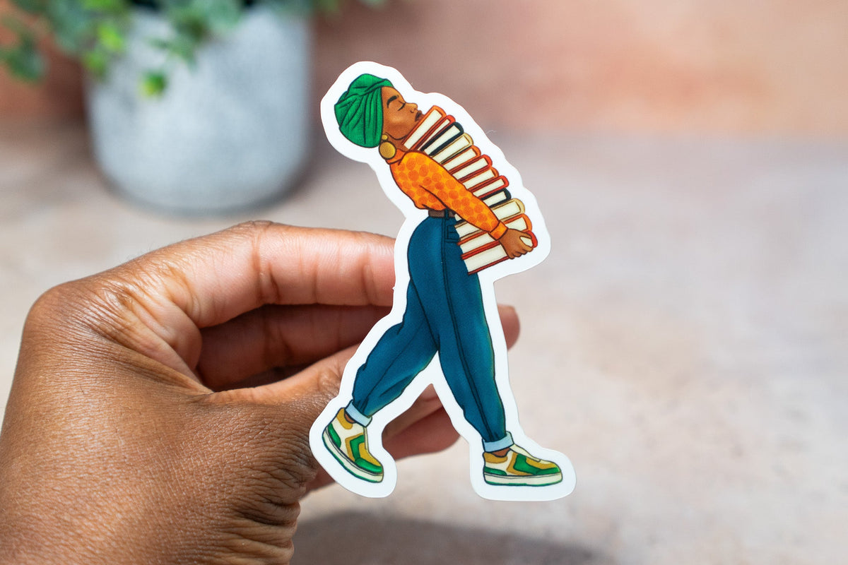 Black Girl Book Stacks Sticker
