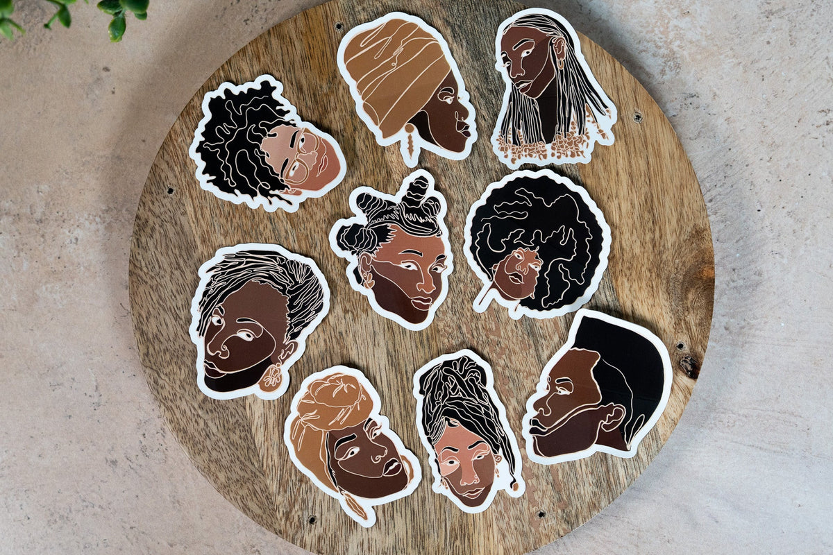 Black Women Single Line Stickers: Locs