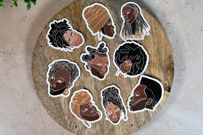 Black Women Single Line Stickers: Loose Curls