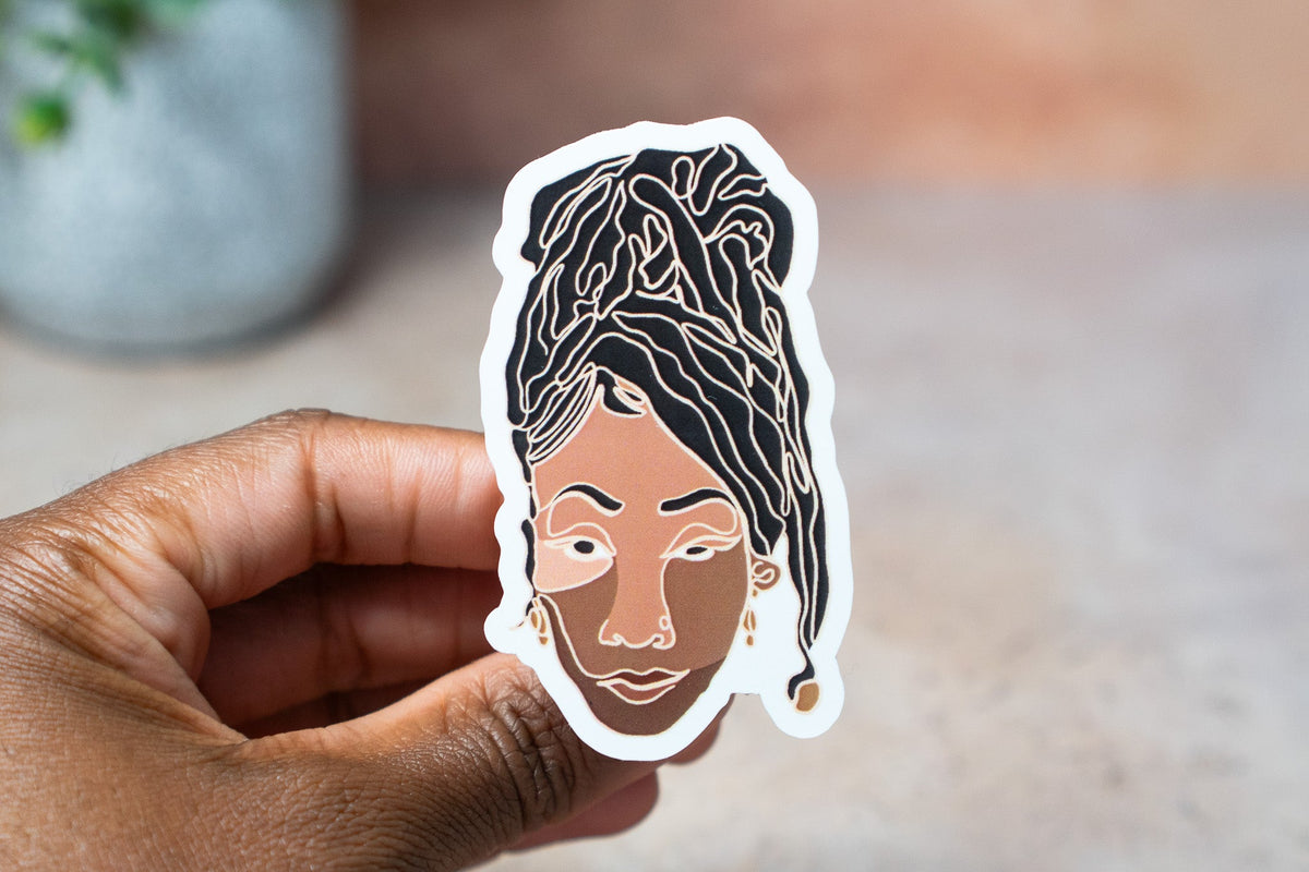 Black Women Single Line Stickers: Locs Pony