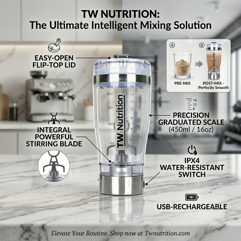 TW Nutrition Electric Protein Shaker Bottle 16oz 450ml USB Rechargeable Mixer