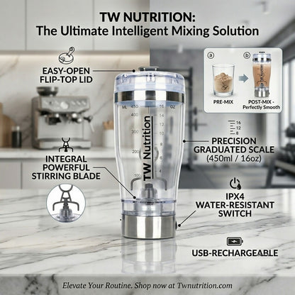 TW Nutrition Electric Protein Shaker Bottle 16oz 450ml USB Rechargeable Mixer