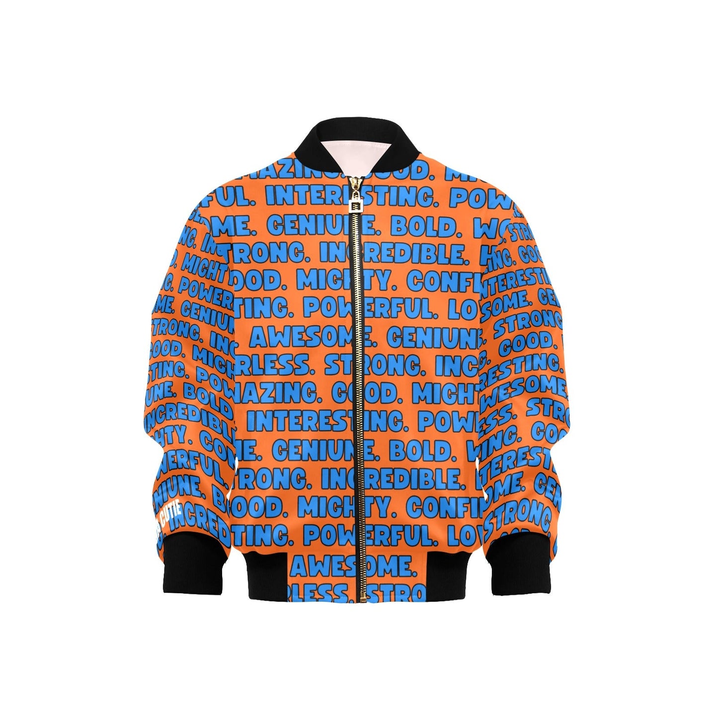 I Am Affirmations Cocoa Cutie Bomber Jacket(Women and Kid's Sizes) - BOY Orange/Blue