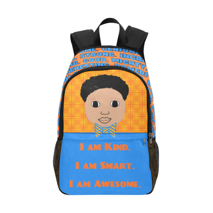 BACKPACK SET "I AM" Cocoa Cutie Affirmations Boy Orange/Blue-(Four Skin Tones) Bundle